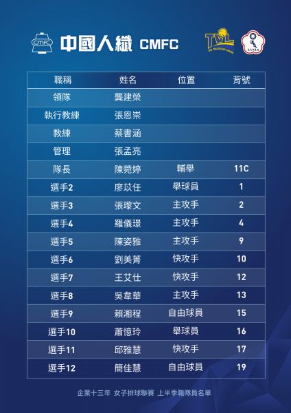 企排13年中國人纖女排隊名單。