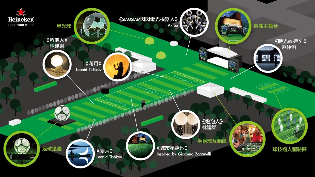 海尼根「城市星綠地」即將於5月26日快閃亮相！超過7位國際和台灣藝術家攜手展演與多樣足球互動體驗，現場陪你玩通霄，讓你玩到不想回家！(亮點三、四)