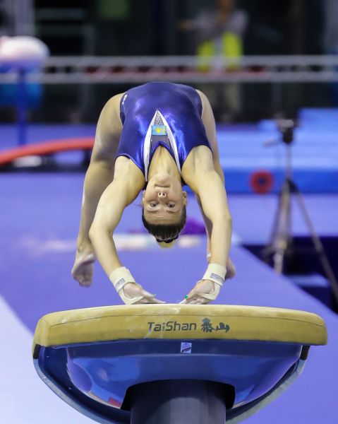 世大運競技體操測試賽，哈薩克Geidt_Anna在跳馬個人單項決賽，收下金牌。圖/大會提供