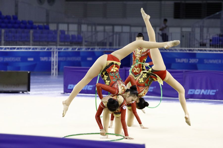 世大運韻律體操測試賽，中華臺北代表隊首日在團體全能五環有精彩表現。圖/大會提供