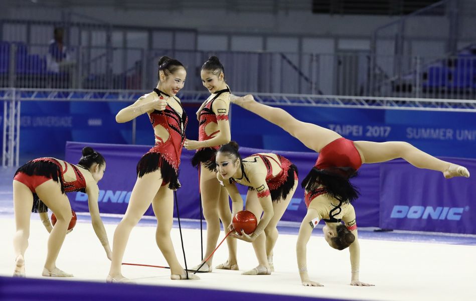 世大運韻律體操測試賽，奪下團體全能金牌的日本東京女子體育大學，也將參加臺北世大運。圖/大會提供
