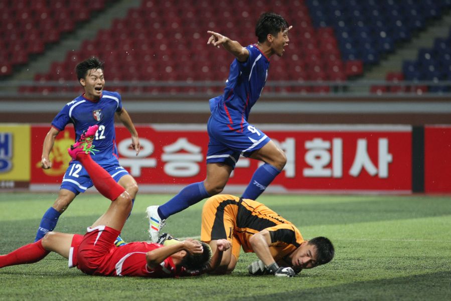 中華隊李祥偉進球後興奮地振臂歡呼。中華民國足球協會提供
