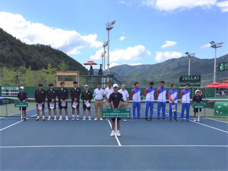 台韓兩隊開戰。中華民國網球協提供