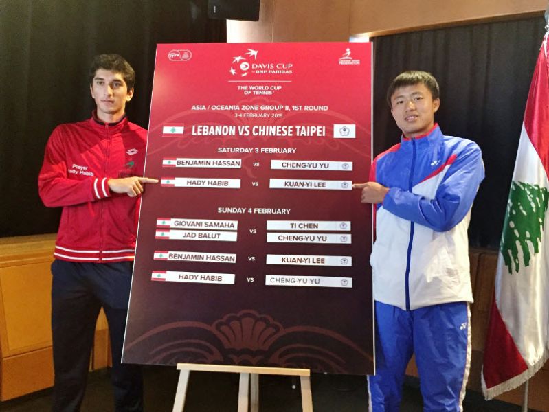 中華隊第一單打李冠毅明遇黎巴嫩隊第二單打Hady HABIB（哈比卜）。中華民國網球協會提供