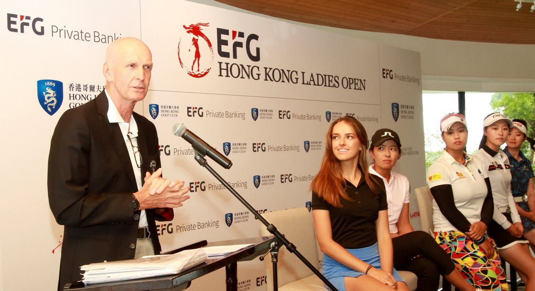 2018盈豐香港女子公開賽記者會香港高爾夫球場會長哈達威（Martin Hadaway） 致詞。