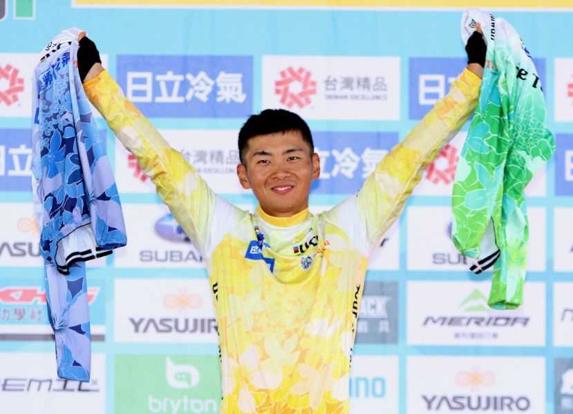 日本岡本隼在2018國際自由車環台賽第一站包辦所有領騎衫。中華民國自由車協會／提供。