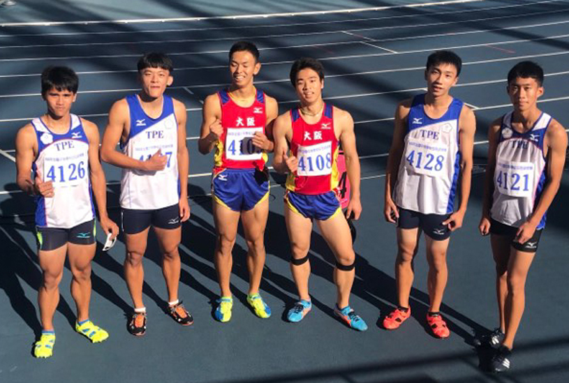 中日青年田徑對抗賽，男子100公尺魏泰陞(左)以10秒63奪冠。黃春榮／提供。