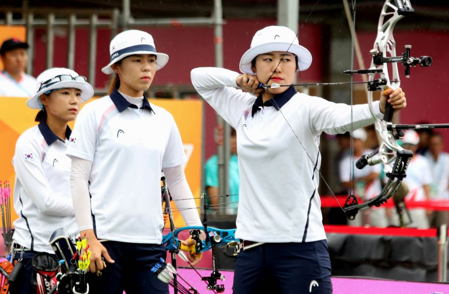 南韓女子複合弓隊。臺北世大運組委會／提供