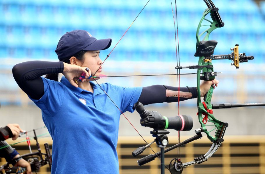 吳亭廷在女子複合弓個人賽奪金。中華民國射箭協會／提供。