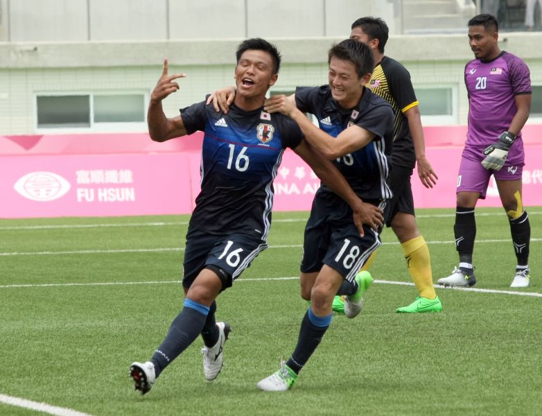 日本前鋒旗手怜央(Hatate_Reo)在對馬來西亞之戰梅開二度，助球隊獲勝。大會提供