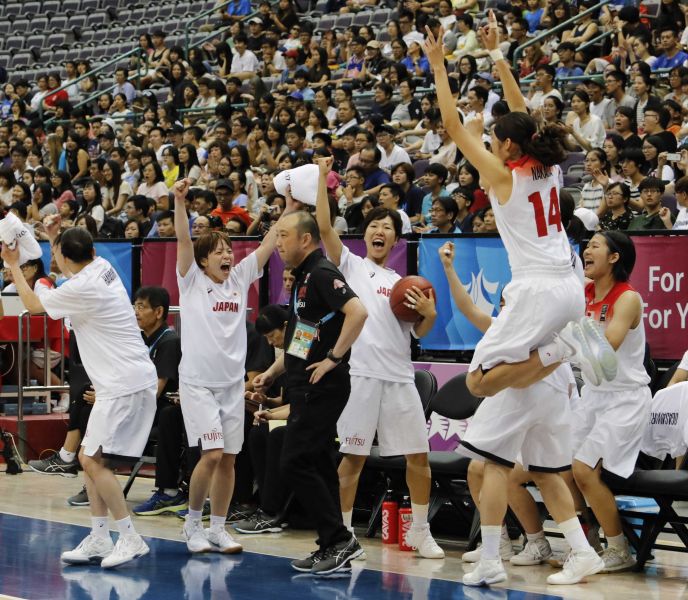 臺北世大運日本女籃，確認晉級冠軍戰後勝利的歡呼。圖/2017世大運組委會提供
