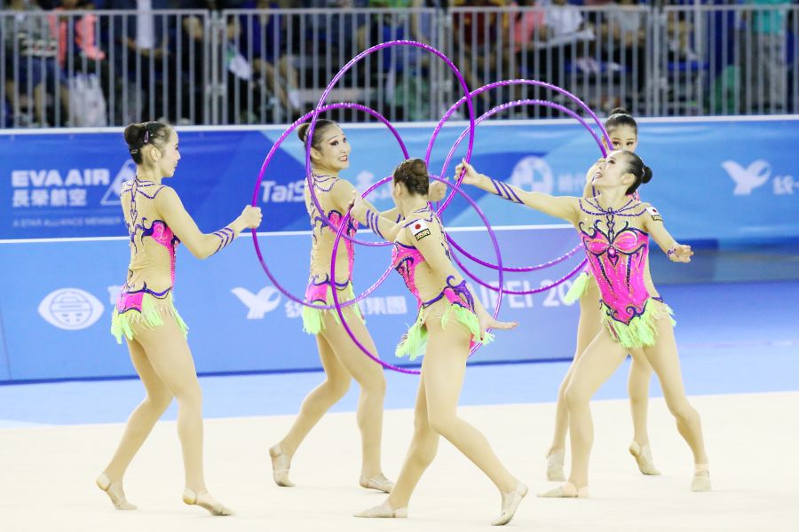 韻律體操團體五環銀牌日本隊。台北世大運組委會提供