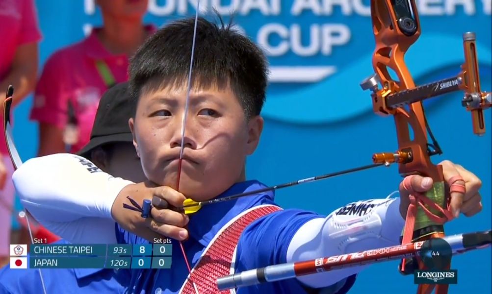 雷千瑩在世界盃射箭賽土耳其站拿到個人賽銅牌。圖／截取自轉播畫面。