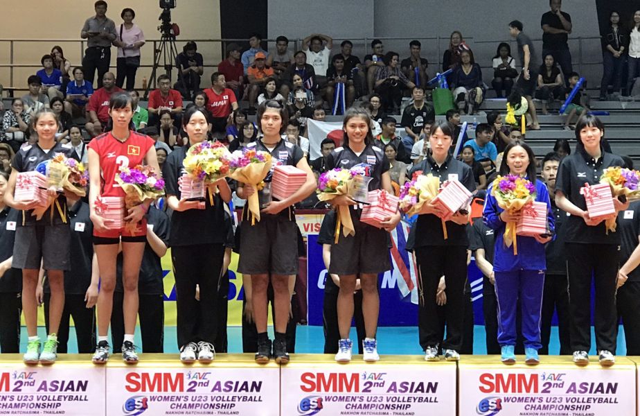 中華隊賴湘程(右二)榮膺U23女排亞錦賽最佳自由球員。林明輝／提供。