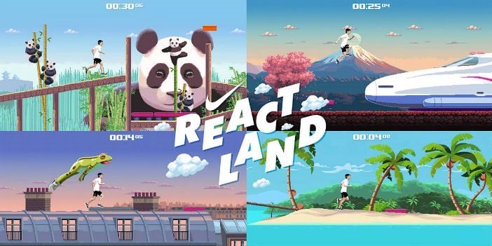 REACT LAND是第一款用真人化身虛擬人物並用跑步控制的遊戲，以NIKE REACT科技為靈感，帶你進入柔軟、輕盈且充滿彈力的奇幻想像世界。Nike提供