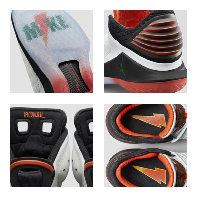 ir Jordan VI “Like Mike”，除了在配色上採用了Gatorade經典的橘、綠雙色，更在鞋帶鎖扣及鞋墊上呈現其經典的閃電元素。