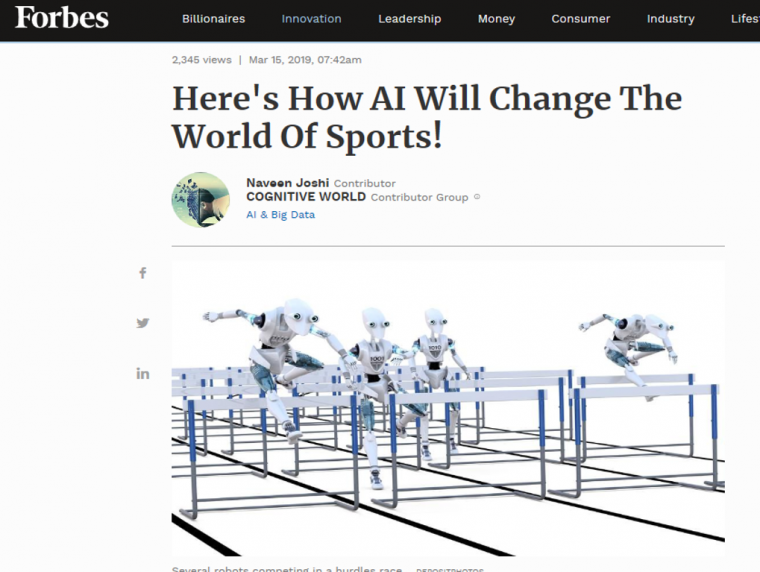 富比士雜誌談人工智慧改變運動的報導。
