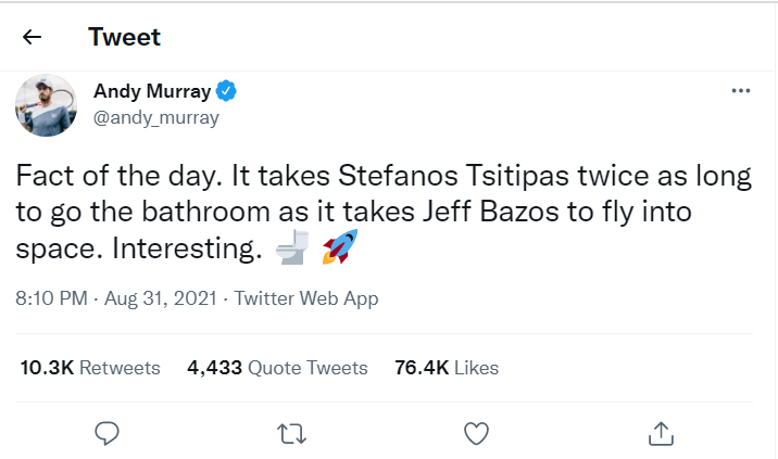 墨瑞的推文嘲諷西西帕斯。摘自墨瑞推特