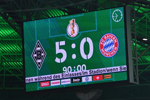 拜仁慕尼黑今竟然以0比5慘敗。法新社