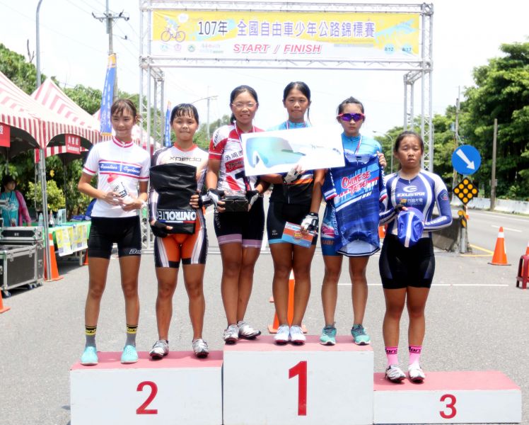 女少13歲組冠軍清水國中王楚儀(左四)。中華民國自由車協會／提供。