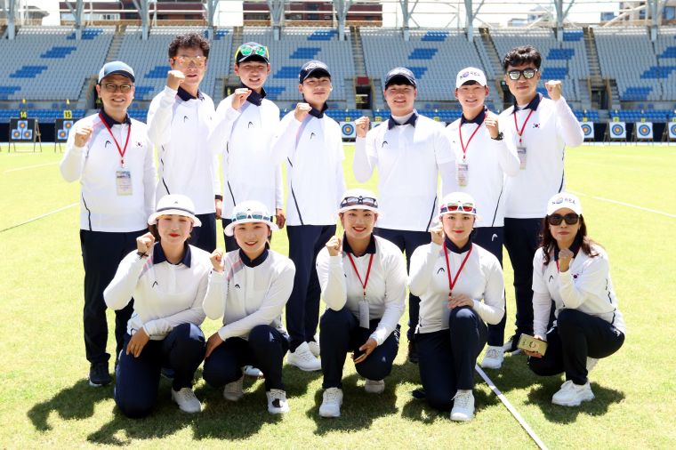 來台參加2019亞洲盃射箭賽第二站暨世界排名賽的南韓隊。中華民國射箭協會／提供。
