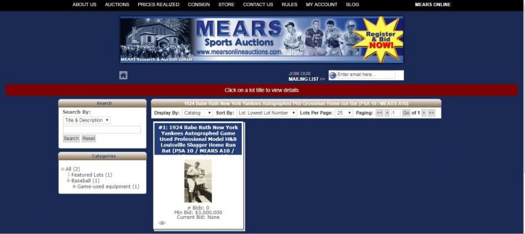 網站上拍賣貝比魯斯球棒。摘目網路