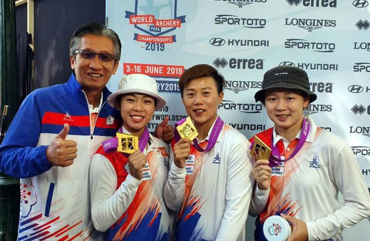 中華隊首度勇奪世錦賽女子反曲弓團體金牌。倪大智／提供。