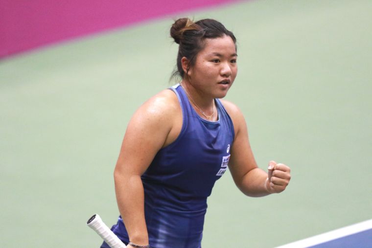 梁恩崸打下近兩年唯一1場台北海碩女網賽單打會內唯一1勝。四維基金會提供
