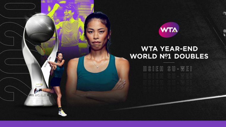 謝淑薇首度奪下年終世界雙打球后。摘自WTA官網