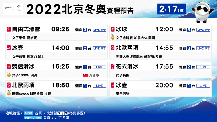 2022北京冬奧Day13轉播賽程預告。官方提供