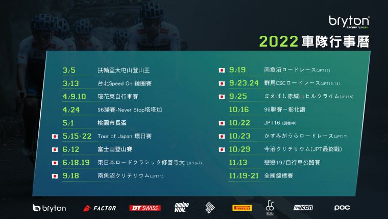 2022 Bryton Racing Team 行事曆。官方提供