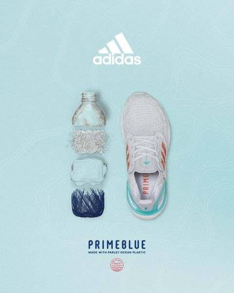 adidas攜手國際海洋環保組織Parley for the Oceans推出全新adidas PRIMEBLUE系列跑鞋，其70%以上的鞋面以回收海洋塑料所打造。官方提供