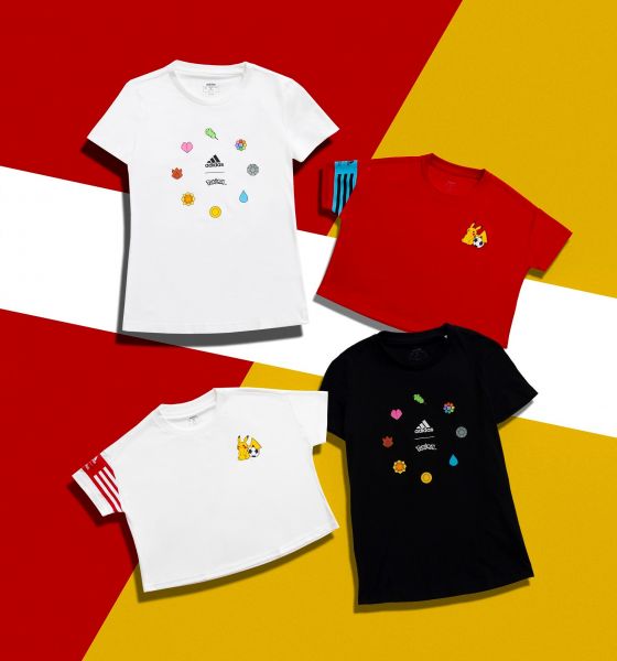 adidas 全新Pokémon 系列服飾以皮卡丘踢足球為概念，將人氣角色「皮卡丘」及其標誌性閃電圖像點綴於T-shirt。官方提供