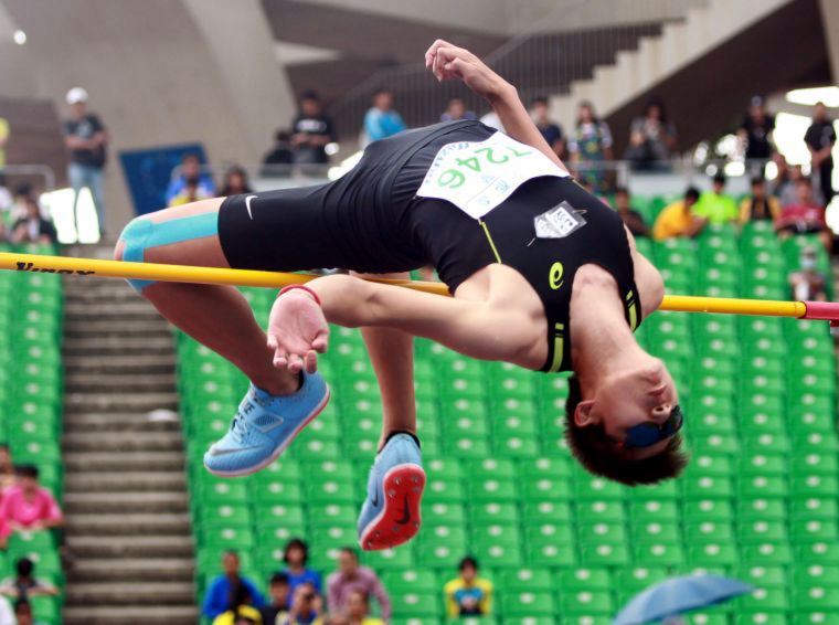 2019亞洲田徑大獎賽第一站，向俊賢以2公尺19在男子跳高奪銅。資料照片  林嘉欣／攝影。