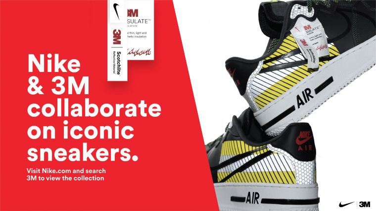 3M和Nike在球鞋設計上攜手合作，將3M的創新科技應用於包含Force、Air Max與 Blazer等暢銷鞋款上。官方提供