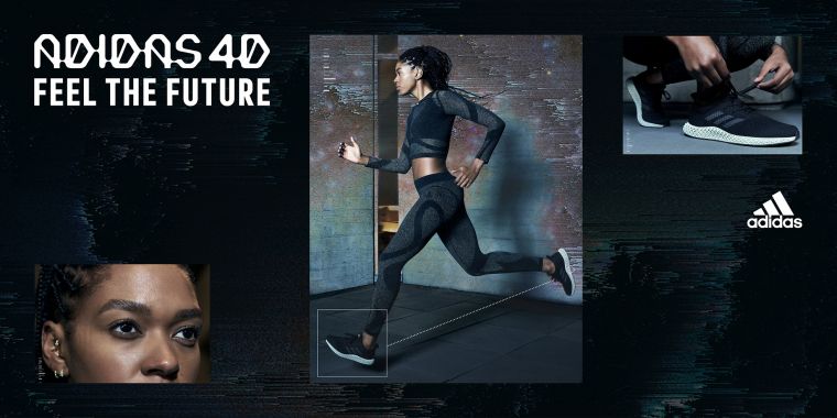 adidas Futurecraft 4D搭載超未來Futurecraft 4D科技中底，可分別強化鞋跟、中足及腳掌三個關鍵區域設計，提供絕佳的能量回饋。官方提供