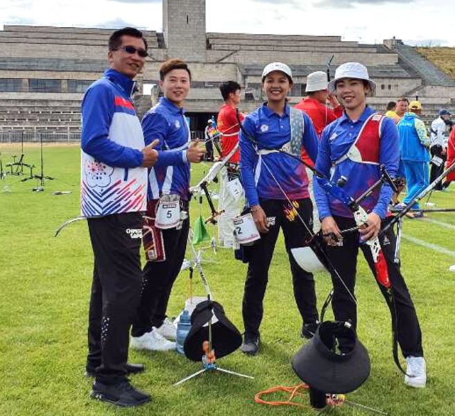 中華隊射進世界杯射箭賽女子反曲弓團體賽銅牌戰。倪大智／提供。