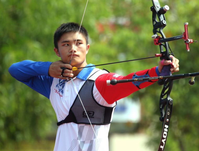 新竹愛山林隊林子翔在亞錦賽選拔賽男子反曲弓排名第一。企業射箭聯盟／提供。
