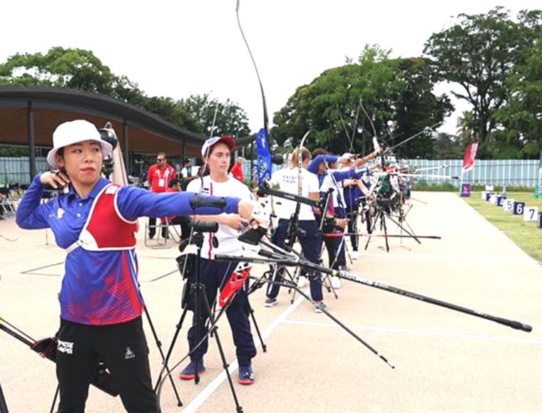 譚雅婷(左)在東京奧運射箭測試賽奪銅。譚雅婷／提供。