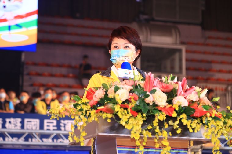 台中市長盧秀燕以大會主人歡迎選手。（大會提供）