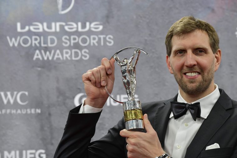 德國著名籃球運動員德科·諾維茨基(Dirk Nowitzki)獲勞倫斯終身成就獎。法新社