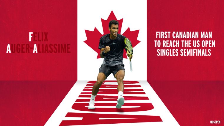 加拿大21歲小將奧格阿里辛成功首度闖進大滿貫男單4強。摘自美網推特