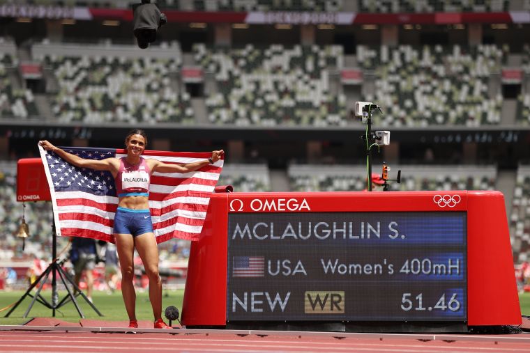 年僅21歲的麥勞克林(Sydney McLaughlin)破世界紀錄摘金。摘自東奧官方推特