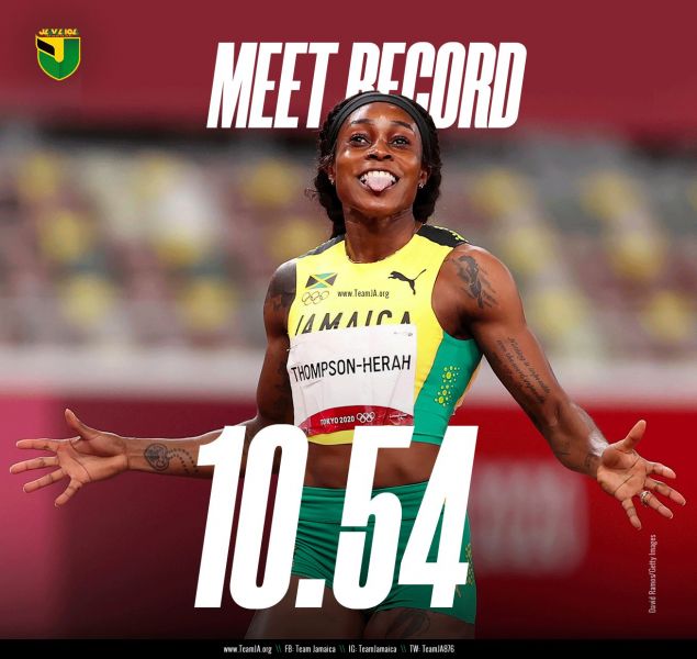 湯普森跑出女子100公尺史上第二快紀錄。摘自湯普森推特
