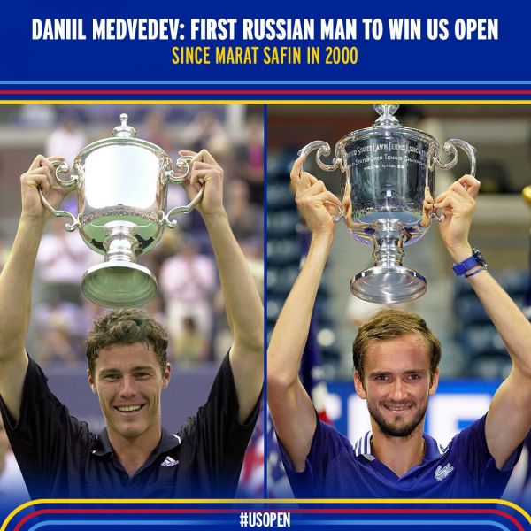 梅德維耶夫成沙芬之後第二位美網奪冠的俄羅斯球員。摘自美網推特