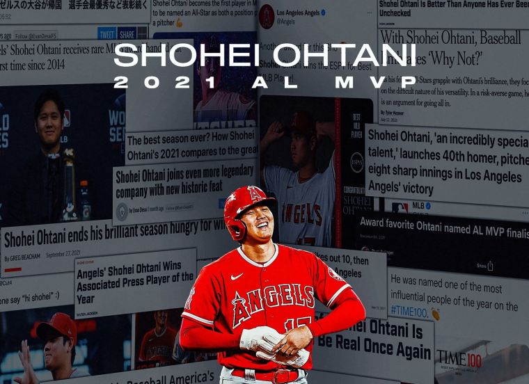 大谷翔平全票當選美聯MVP。摘自MLB推特