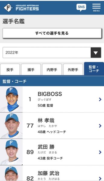 日本火腿新任監督新庄剛志，今年以「BIGBOSS」的名字登錄。摘自火腿推特