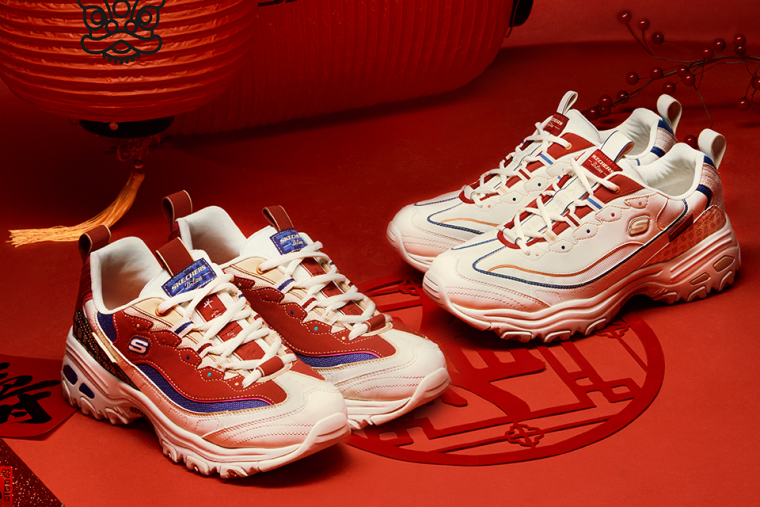 SKECHERS 2021年新春限定D’LITES老爹鞋，有書卷紅、霜降白兩色。官方提供