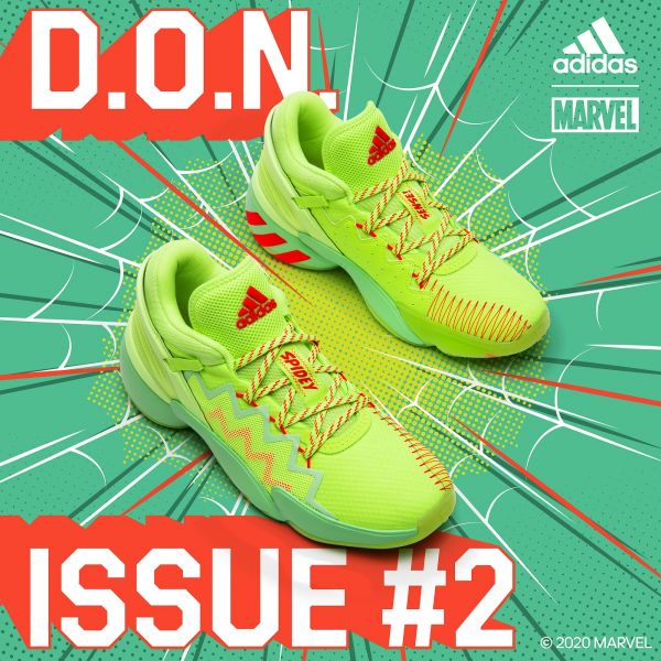 adidas D.O.N. Issue #2首發配色Spidey Sense，設計蘊含蜘蛛人元素與美式漫畫風格，以超強感應抵禦強敵來襲。官方提供