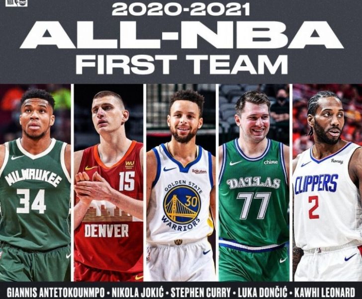 NBA2020-21年度最佳第一隊人選名單。(摘自網路)